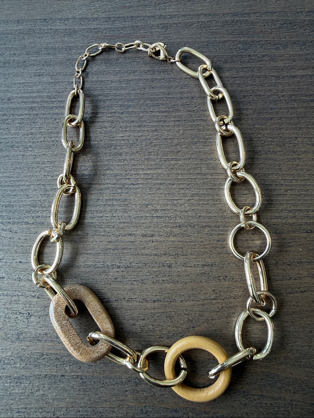 Express Gold-Tone Link Necklace with Beige and Light Brown Accents